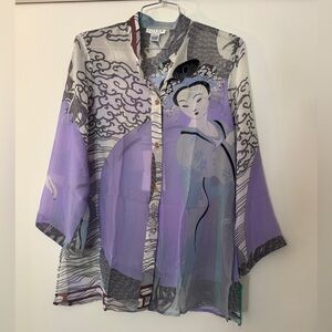 Citron Santa Monica 100% Silk Blouse Geisha Print NWT Size S